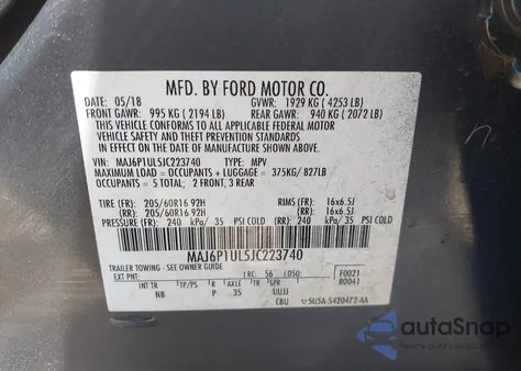 2018 Ford Ecosport Se из США, поврежденный, VIN MAJ6P1UL5JC223740